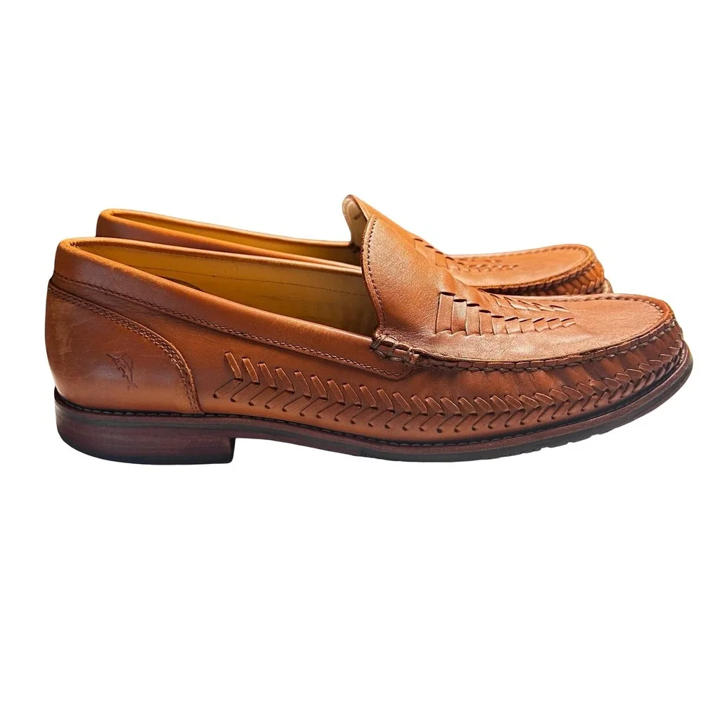 Tommy Bahama Hasslington Tan Woven Leather Loafers Men's Size 10.5 Resortwear